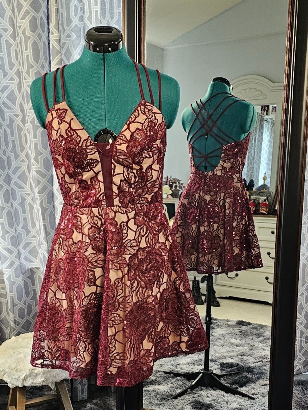 B Darlin Burgundy Lace Skater Dress – Size Junior 9/10
